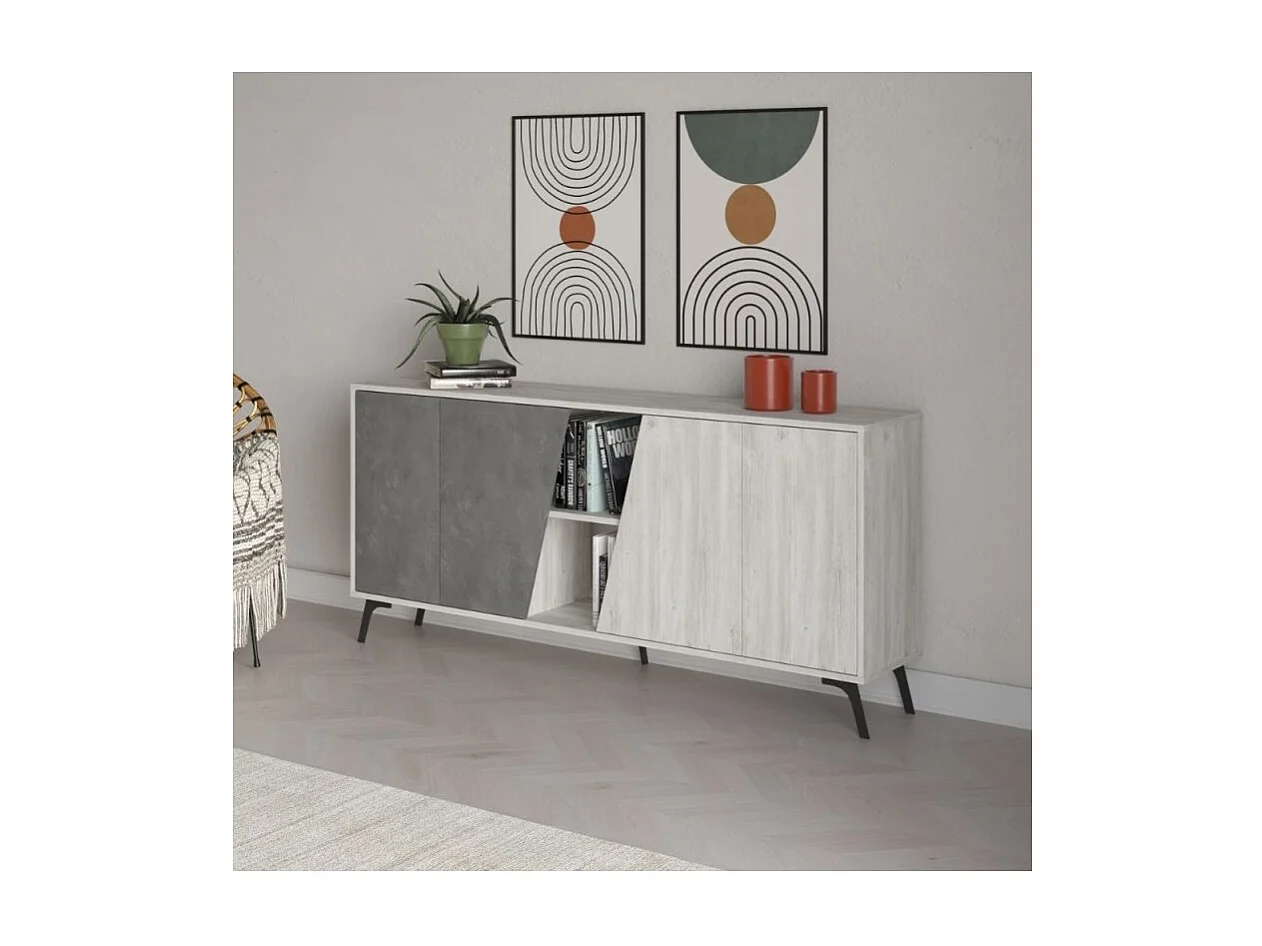 Madia 4 ante Fiona 180x35,6x82H colore bianco vintage e cemento