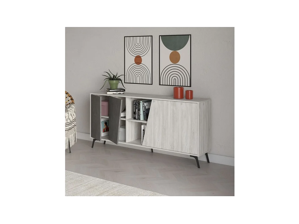 Madia 4 ante Fiona 180x35,6x82H colore bianco vintage e cemento