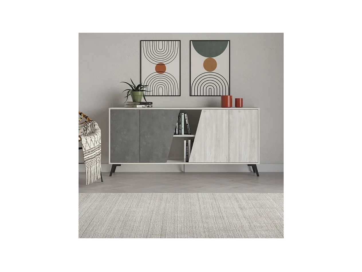 Madia 4 ante Fiona 180x35,6x82H colore bianco vintage e cemento