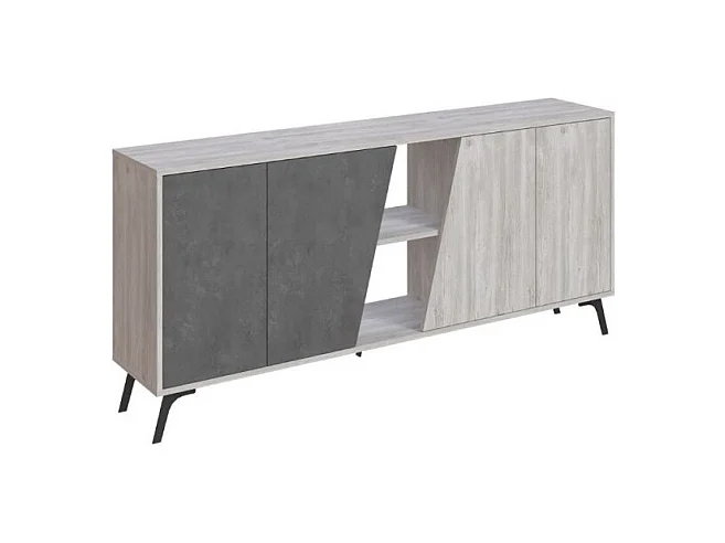 Madia 4 ante Fiona 180x35,6x82H colore bianco vintage e cemento