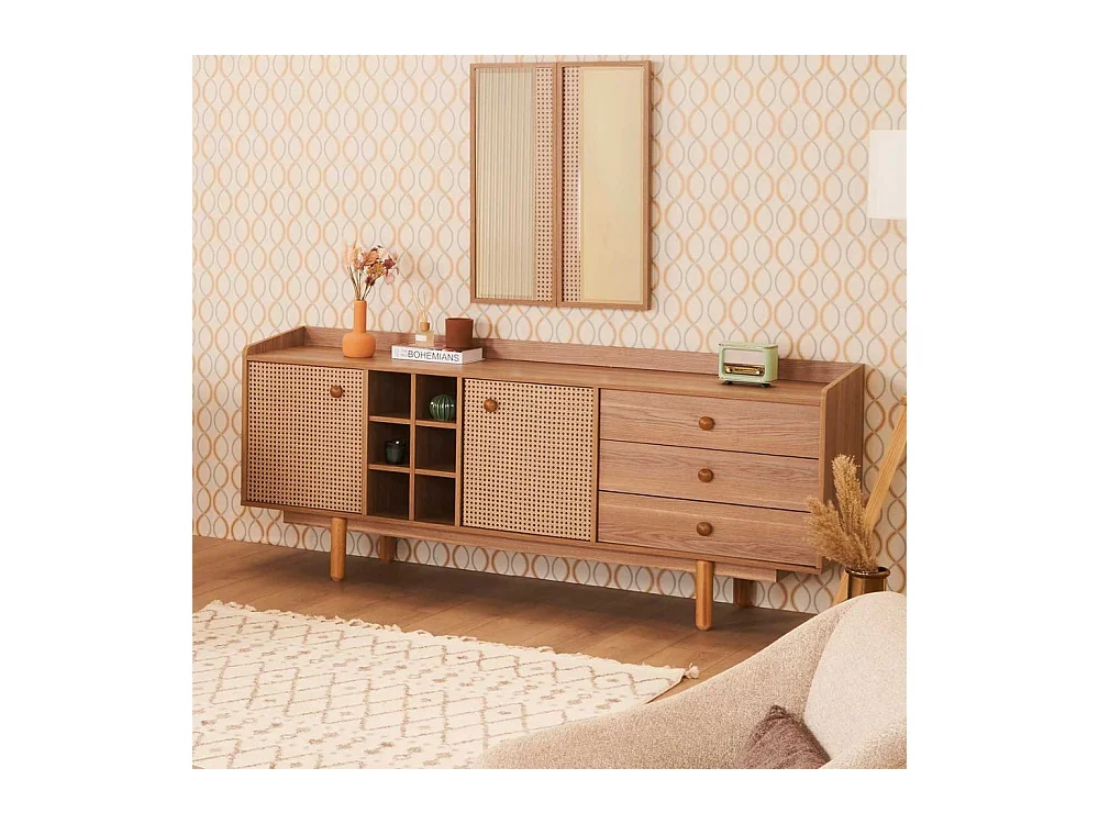 Madia 2 ante effetto vimini con cassetti e vani a giorno finitura rovere miele Natura 206x45x86H