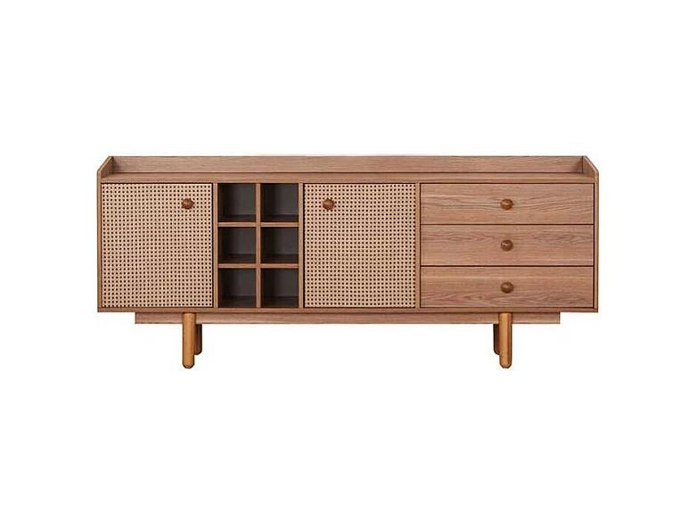 Madia 2 ante effetto vimini con cassetti e vani a giorno finitura rovere miele Natura 206x45x86H