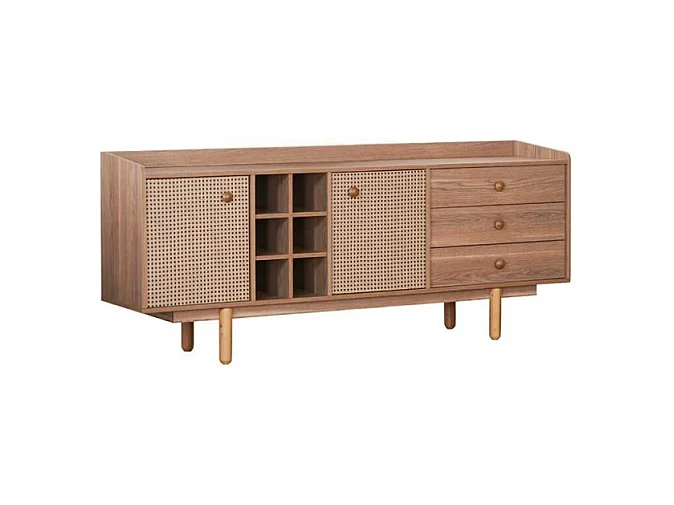 Madia 2 ante effetto vimini con cassetti e vani a giorno finitura rovere miele Natura 206x45x86H