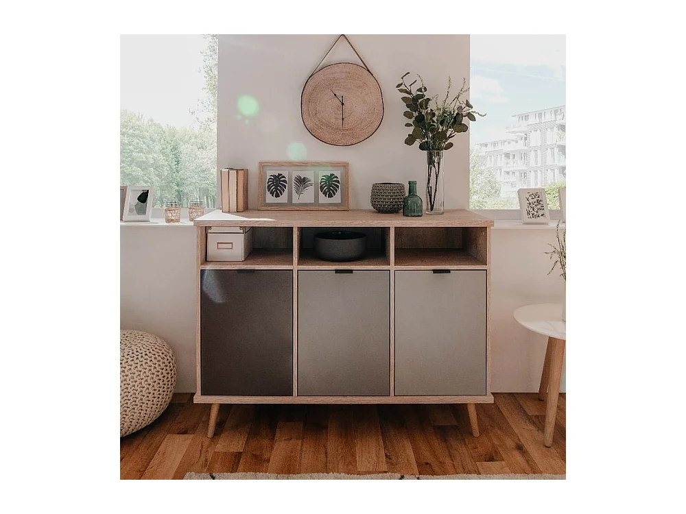 Credenza Epik51 con 3 ante 120x40x88,3 colore rovere antracite grigio