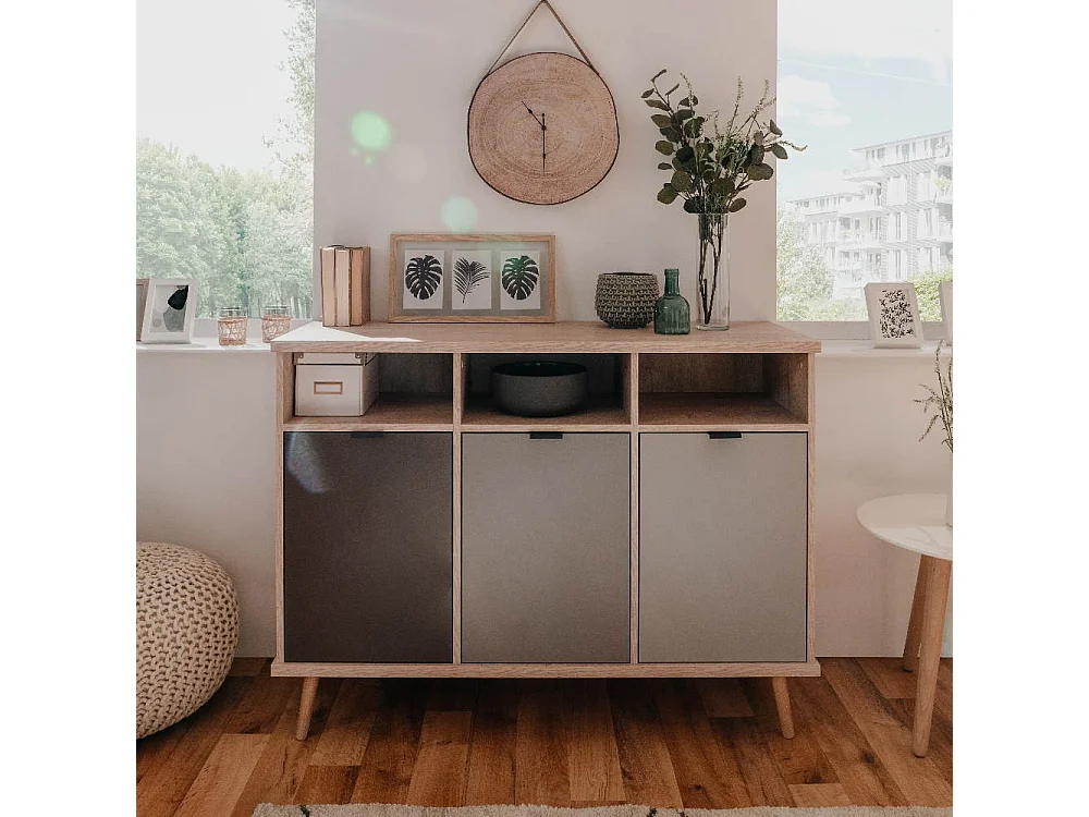 Credenza Epik51 con 3 ante 120x40x88,3 colore rovere antracite grigio
