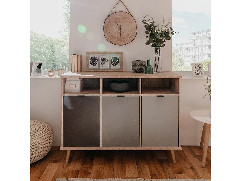 Credenza Epik51 con 3 ante 120x40x88,3 colore rovere antracite grigio