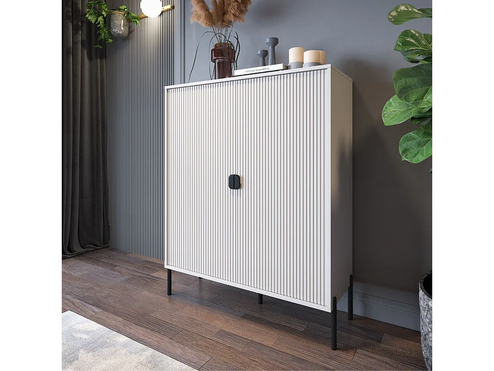 Mobile alto Lotus 2 ante con frontali cannettati colore cashmere opaco 103,6x39,6x129,4H