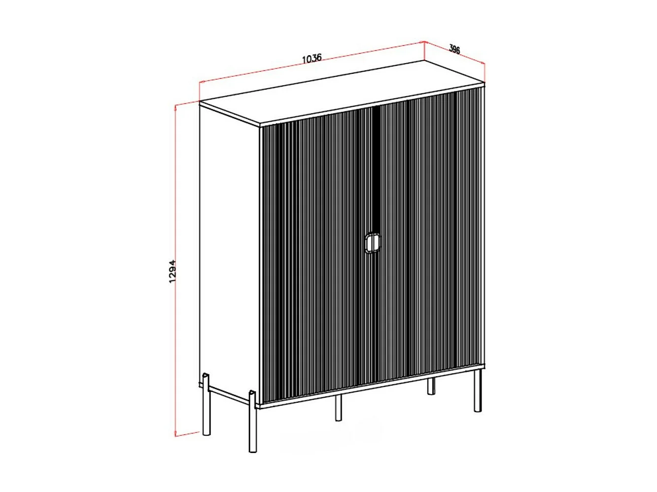 Mobile alto Lotus 2 ante con frontali cannettati colore cashmere opaco 103,6x39,6x129,4H