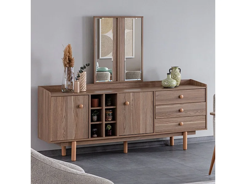 Madia 2 ante e 3 cassetti con vani a giorno rovere miele Dolce 206x45x85H