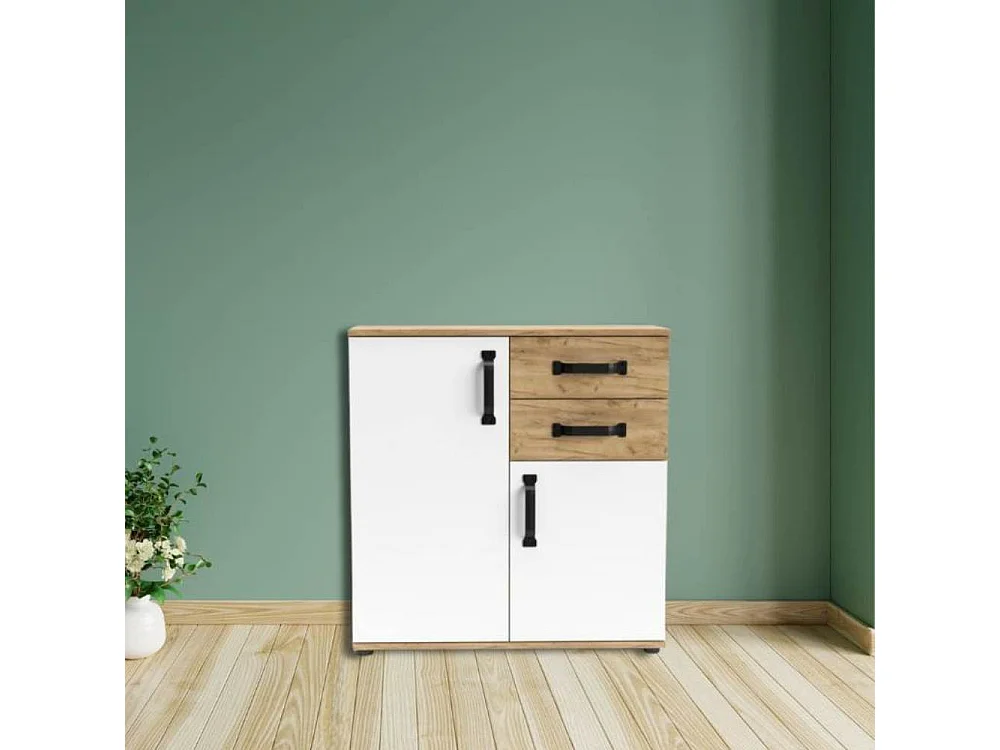 Credenza rovere bianco 2 ante e 2 cassetti 80x32x83 Mosso MO2