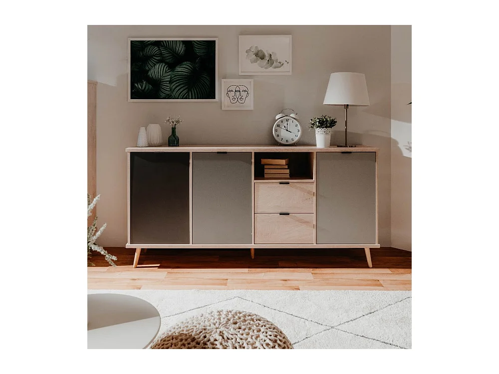 Credenza Epik52 con 3 ante 2 cassetti 180x40x88,3 colore rovere antracite grigio