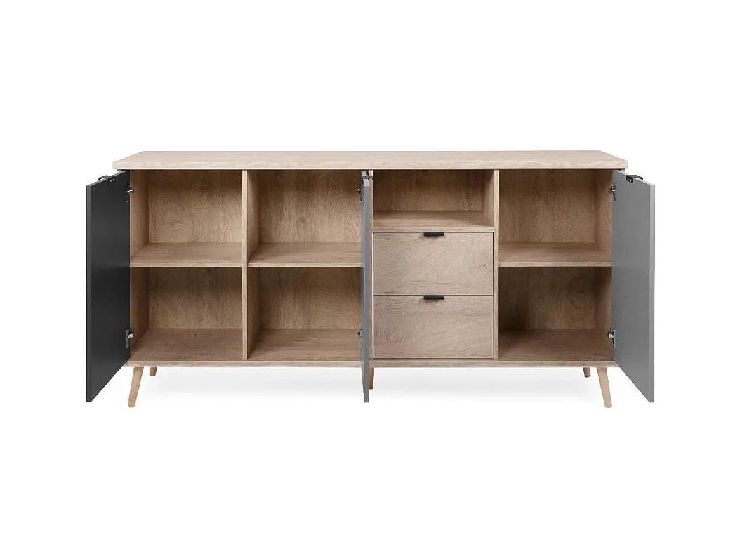Credenza Epik52 con 3 ante 2 cassetti 180x40x88,3 colore rovere antracite grigio