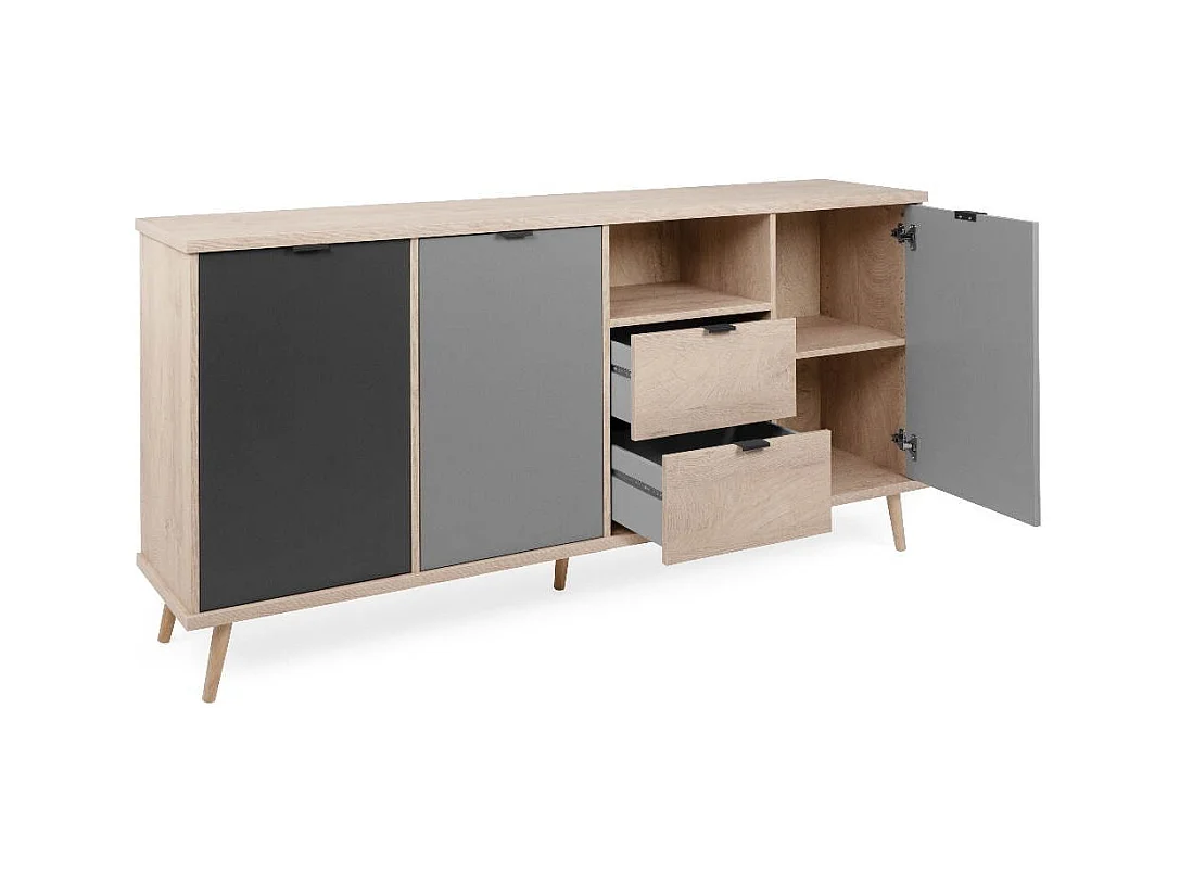 Credenza Epik52 con 3 ante 2 cassetti 180x40x88,3 colore rovere antracite grigio