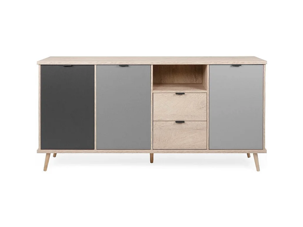 Credenza Epik52 con 3 ante 2 cassetti 180x40x88,3 colore rovere antracite grigio