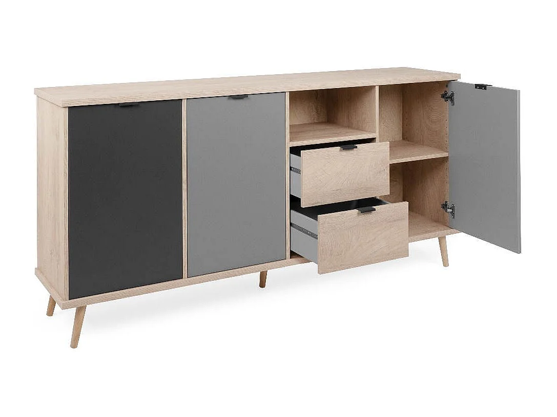 Credenza Epik52 con 3 ante 2 cassetti 180x40x88,3 colore rovere antracite grigio