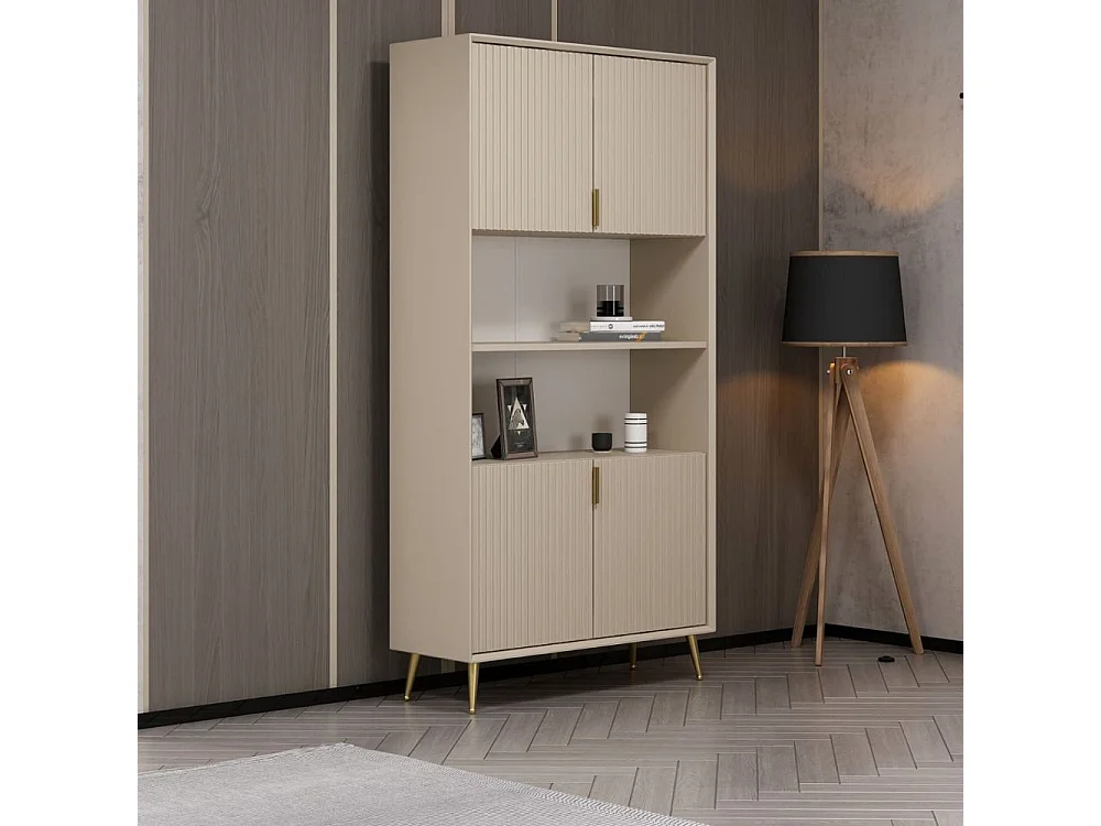 Credenza alta Kale effetto cannettato cashmere 90x35x180H – Eleganza Verticale