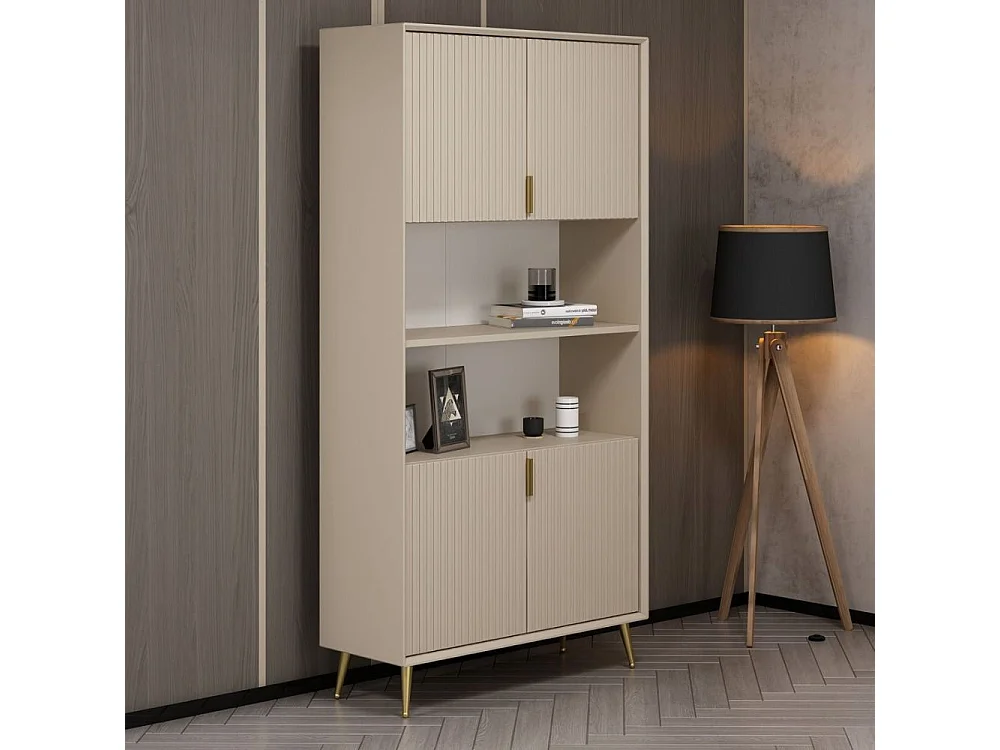 Credenza alta Kale effetto cannettato cashmere 90x35x180H – Eleganza Verticale