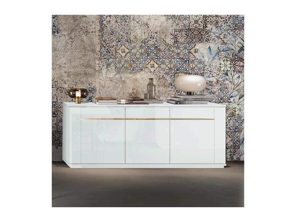 Madia 3 ante bianco lucido laccato con particolari oro Alce 205x49x83h