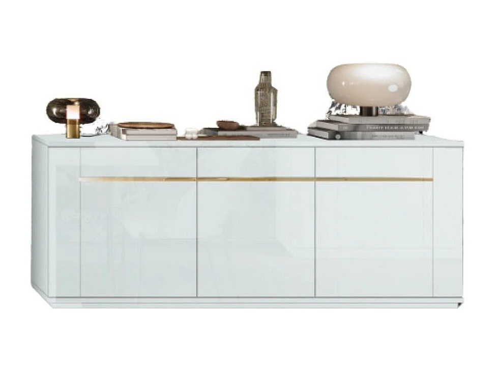 Madia 3 ante bianco lucido laccato con particolari oro Alce 205x49x83h