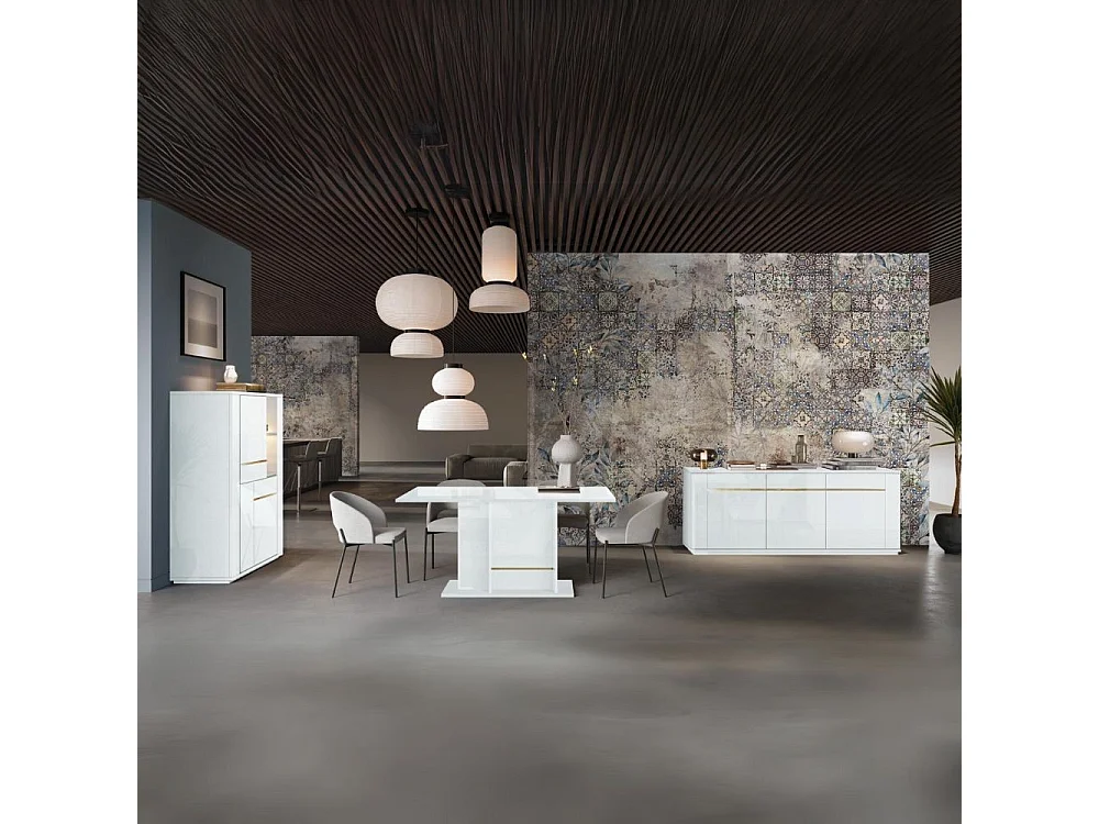 Madia 3 ante bianco lucido laccato con particolari oro Alce 205x49x83h