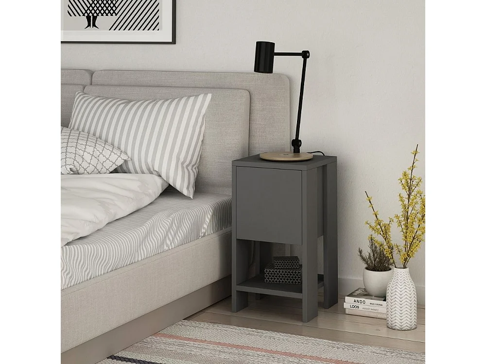 Comodino Ema anta ribalta 30x30x55h colore antracite