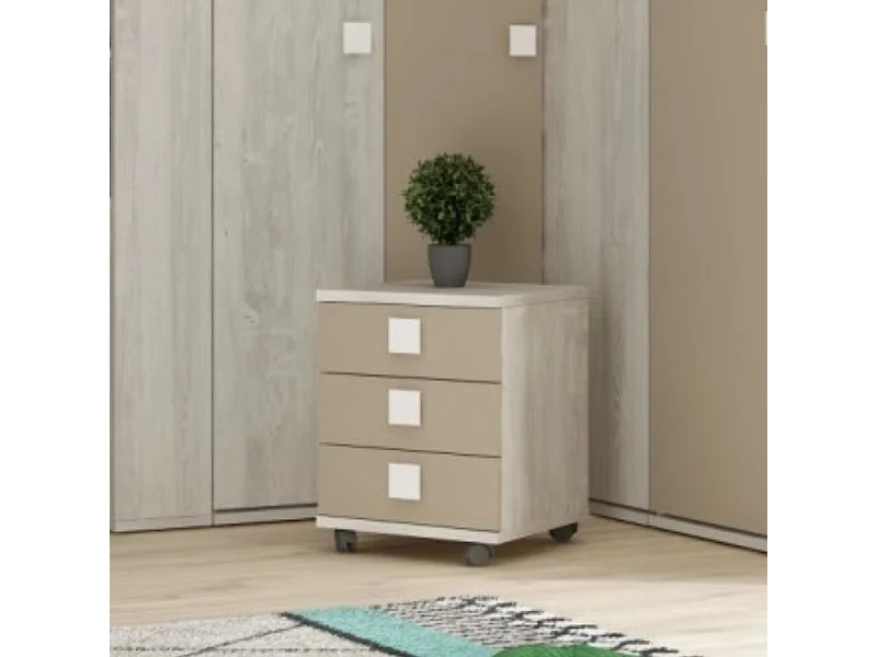 Comodino 3 cassetti 46x46x60h colore bianco consumato