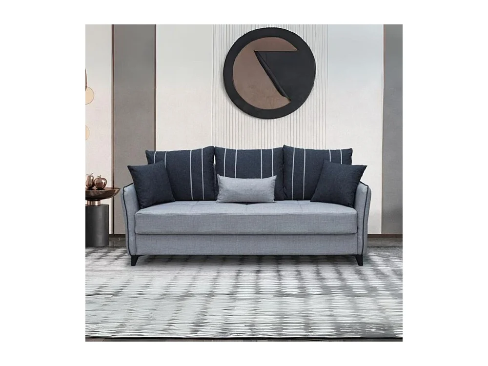 Divano 3 posti funzione letto contenitore Panama in tessuto grigio chiaro e cuscini grigio scuro 210x94x80h