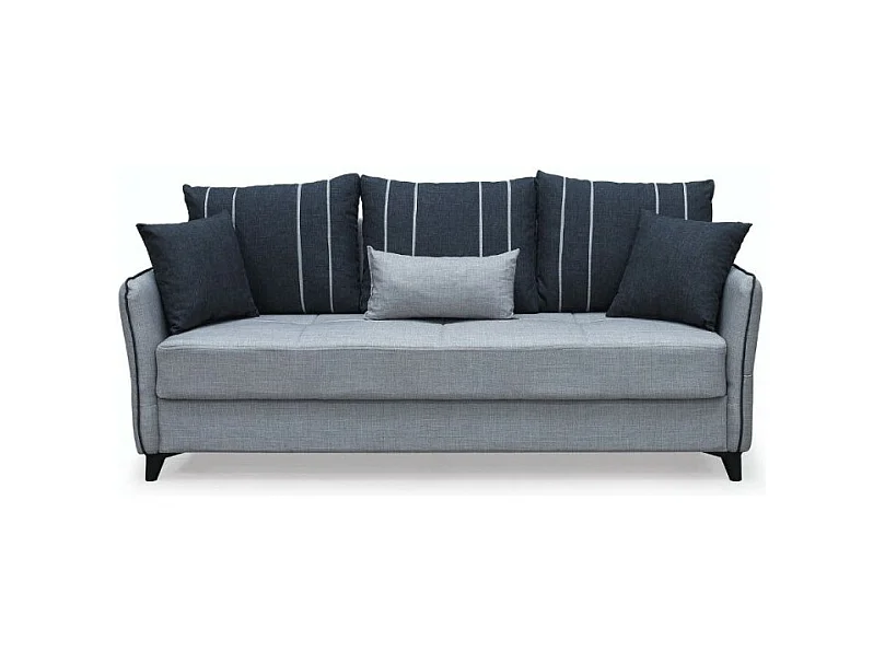 Divano 3 posti funzione letto contenitore Panama in tessuto grigio chiaro e cuscini grigio scuro 210x94x80h