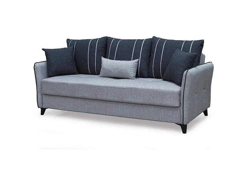 Divano 3 posti funzione letto contenitore Panama in tessuto grigio chiaro e cuscini grigio scuro 210x94x80h