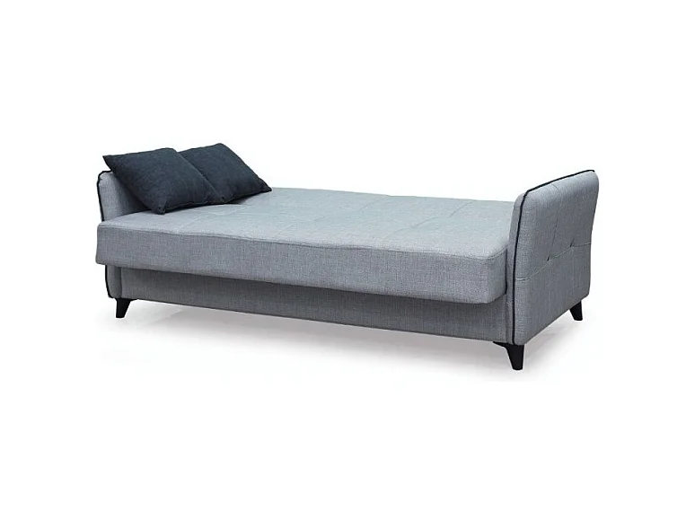 Divano 3 posti funzione letto contenitore Panama in tessuto grigio chiaro e cuscini grigio scuro 210x94x80h