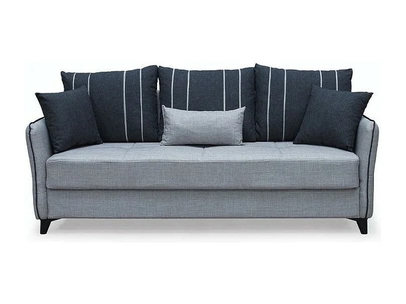 Divano 3 posti funzione letto contenitore Panama in tessuto grigio chiaro e cuscini grigio scuro 210x94x80h