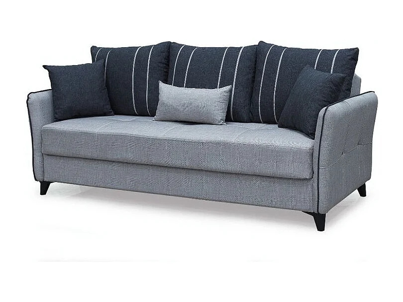 Divano 3 posti funzione letto contenitore Panama in tessuto grigio chiaro e cuscini grigio scuro 210x94x80h