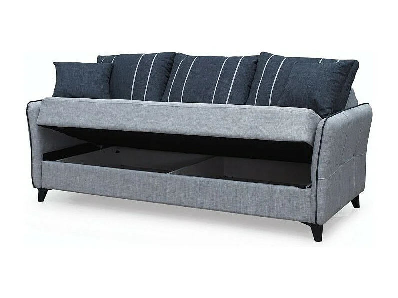 Divano 3 posti funzione letto contenitore Panama in tessuto grigio chiaro e cuscini grigio scuro 210x94x80h
