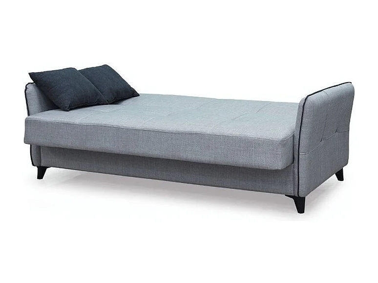 Divano 3 posti funzione letto contenitore Panama in tessuto grigio chiaro e cuscini grigio scuro 210x94x80h
