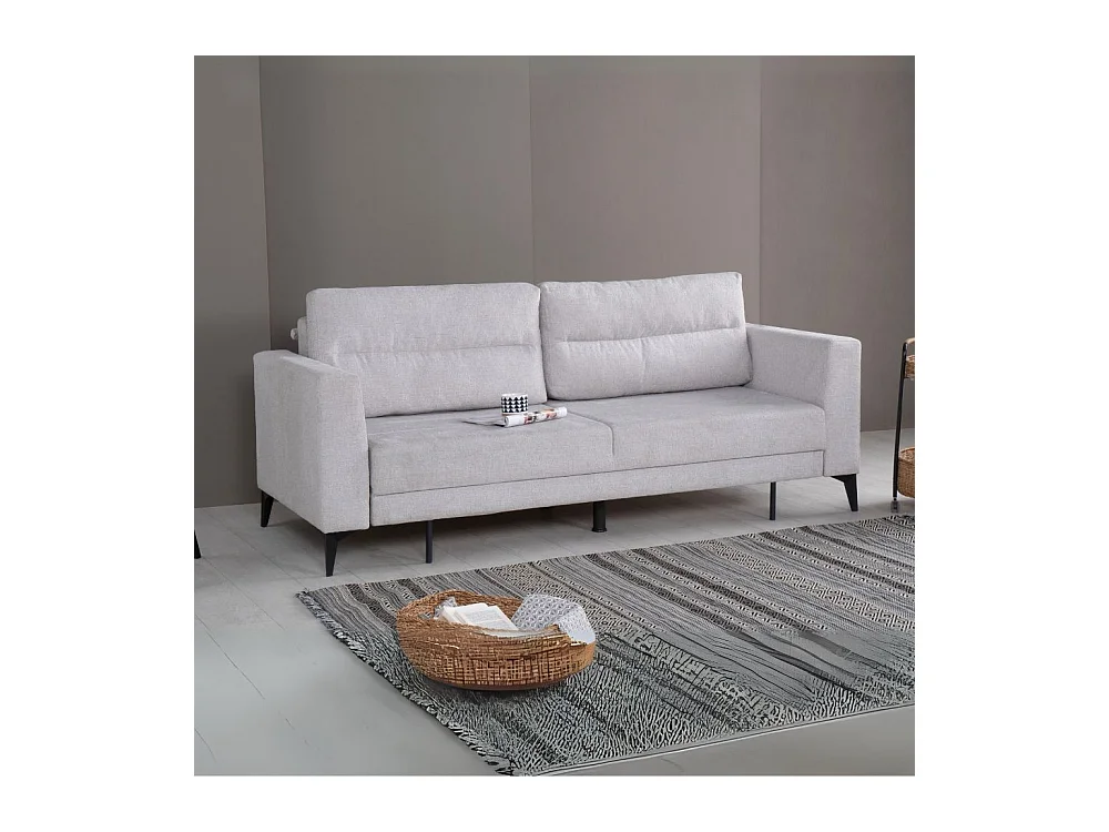 Divano con carrello estraibile e schienale ribaltabile Derry 3 posti tessuto grigio chiaro 217x85x88H