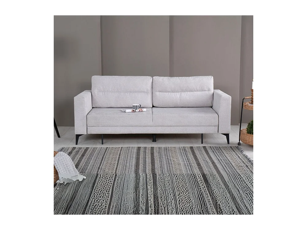 Divano con carrello estraibile e schienale ribaltabile Derry 3 posti tessuto grigio chiaro 217x85x88H