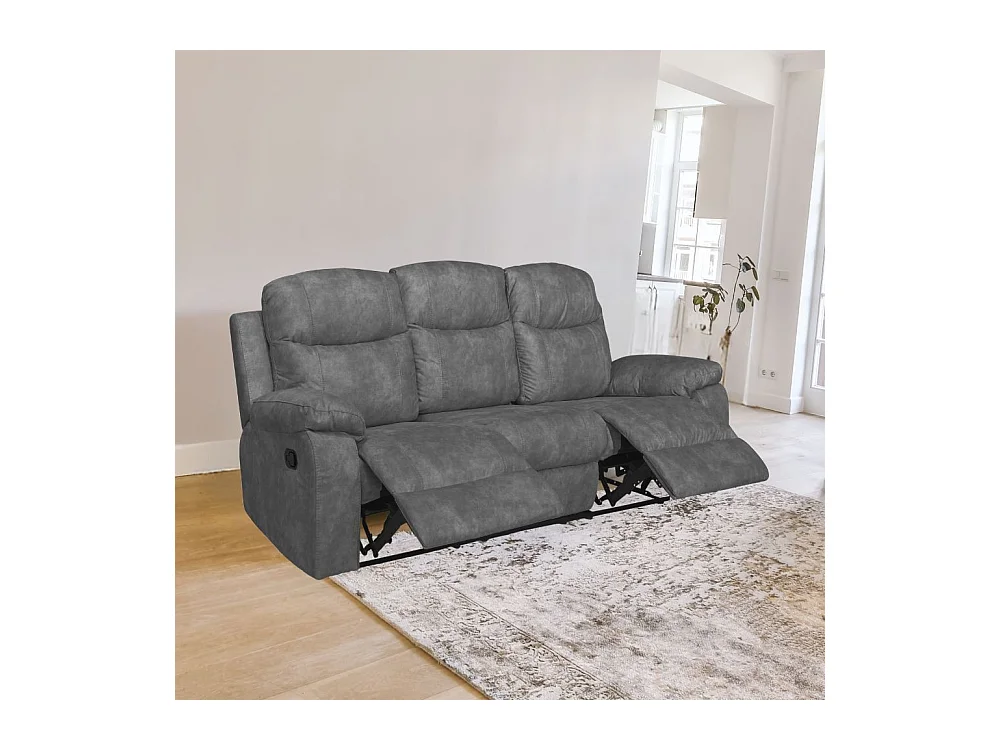 Divano Chicago 3 posti reclinabile colore grigio scuro Ranger11