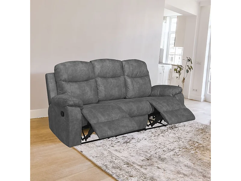 Divano Chicago 3 posti reclinabile colore grigio scuro Ranger11