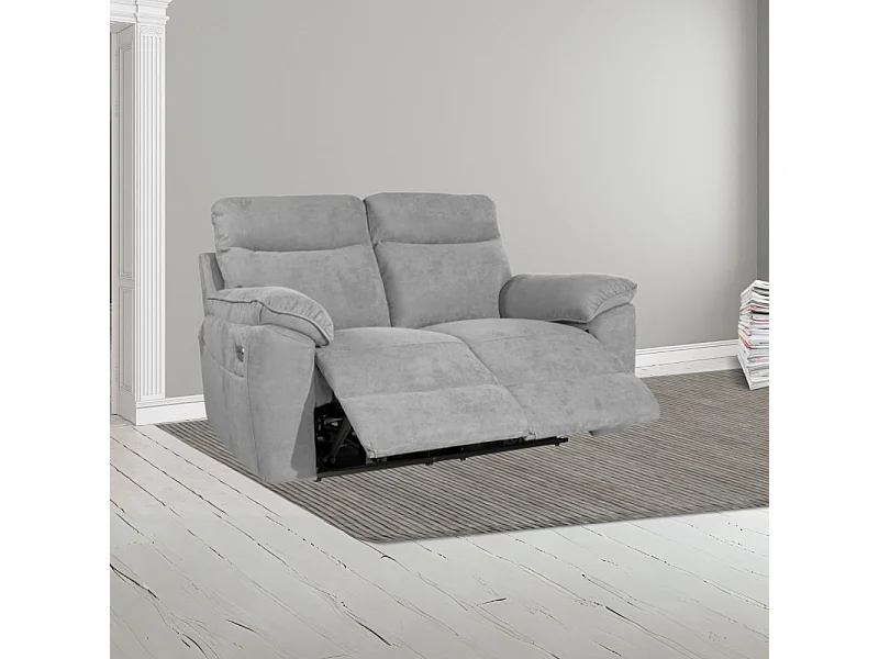 Divano 2 posti recliner elettrico tessuto grigio Boston 160x100x102H