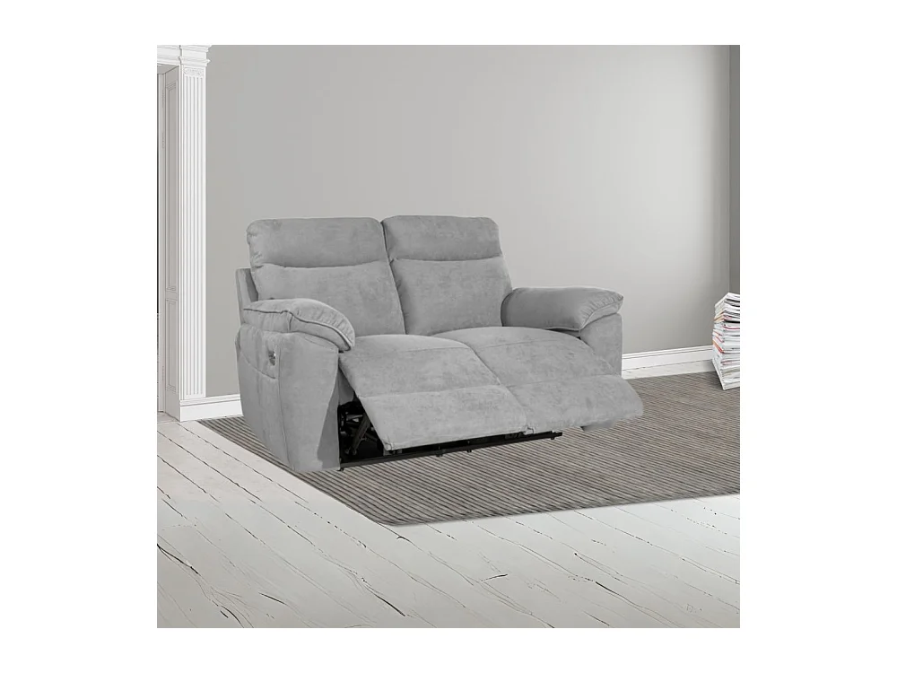 Divano 2 posti recliner elettrico tessuto grigio Boston 160x100x102H