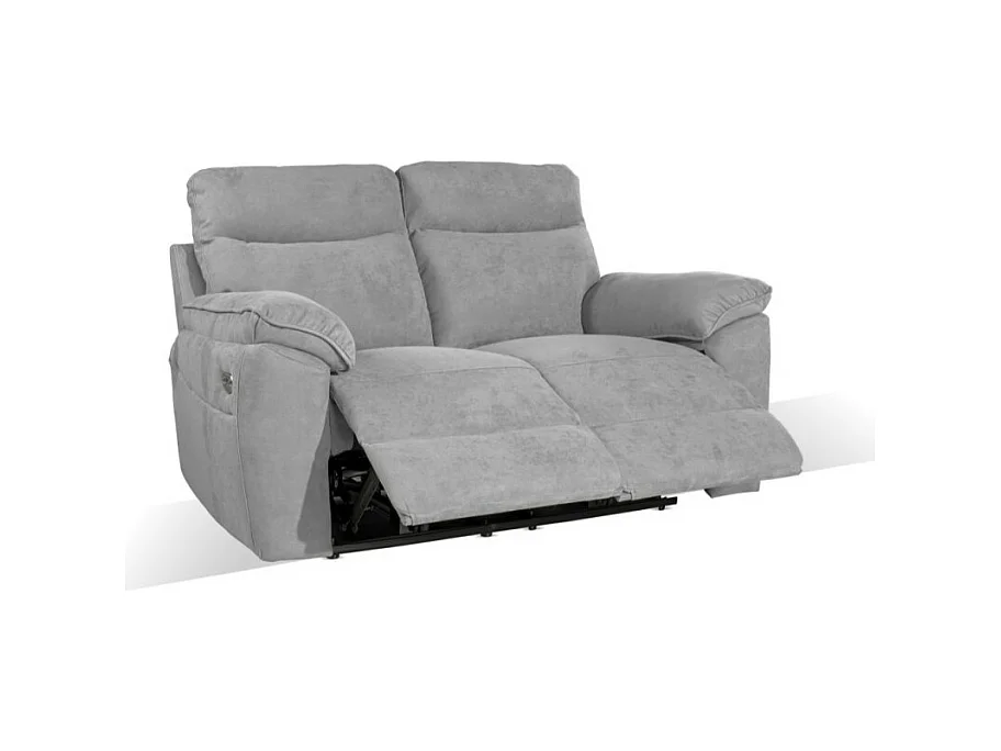 Divano 2 posti recliner elettrico tessuto grigio Boston 160x100x102H