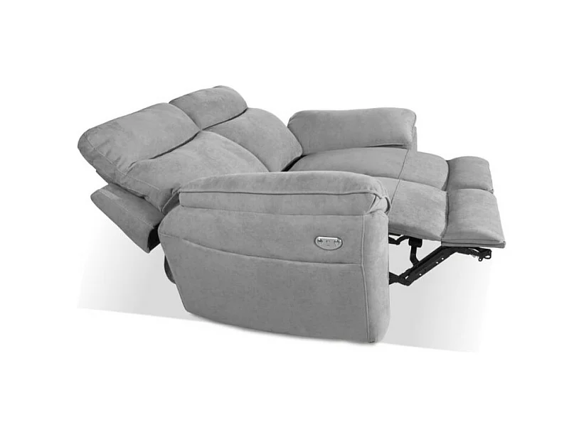 Divano 2 posti recliner elettrico tessuto grigio Boston 160x100x102H