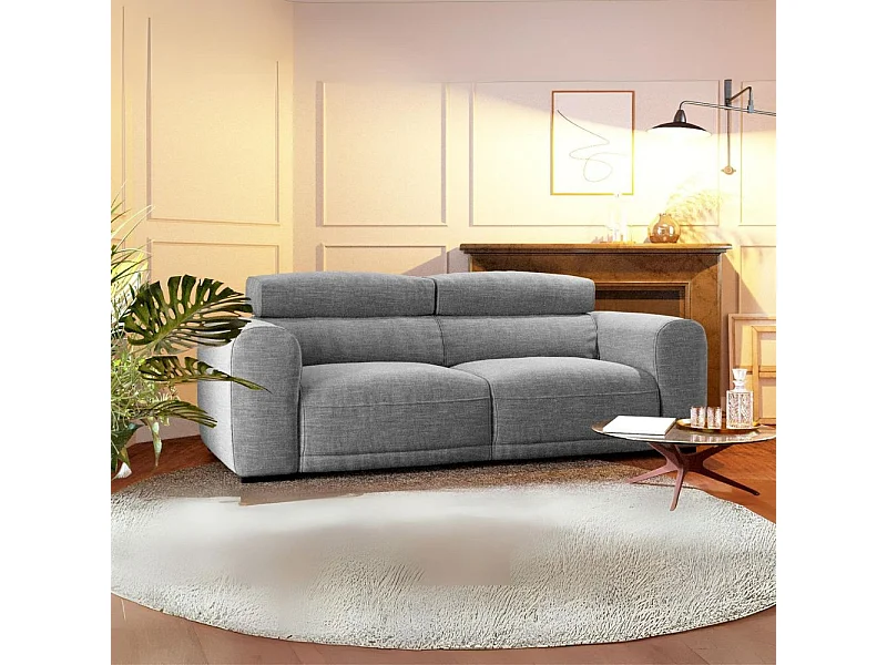 Divano 2 posti extra large tessuto grigio con seduta a slitta Leora 251x112.5x102H