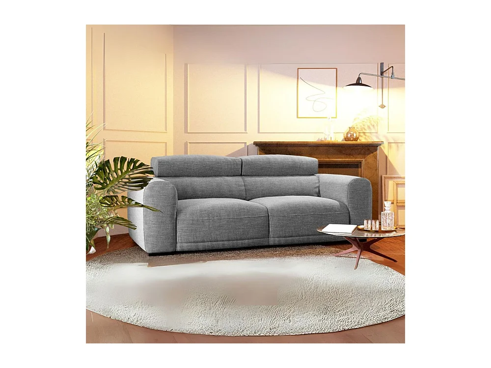 Divano 2 posti extra large tessuto grigio con seduta a slitta Leora 251x112.5x102H