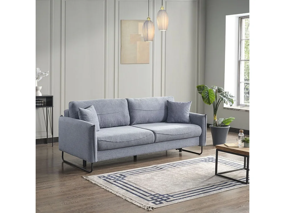 Divano funzione letto 3 posti tessuto grigio chiaro Fly 214x108x96H
