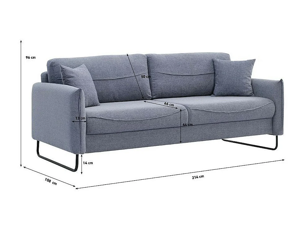 Divano funzione letto 3 posti tessuto grigio chiaro Fly 214x108x96H