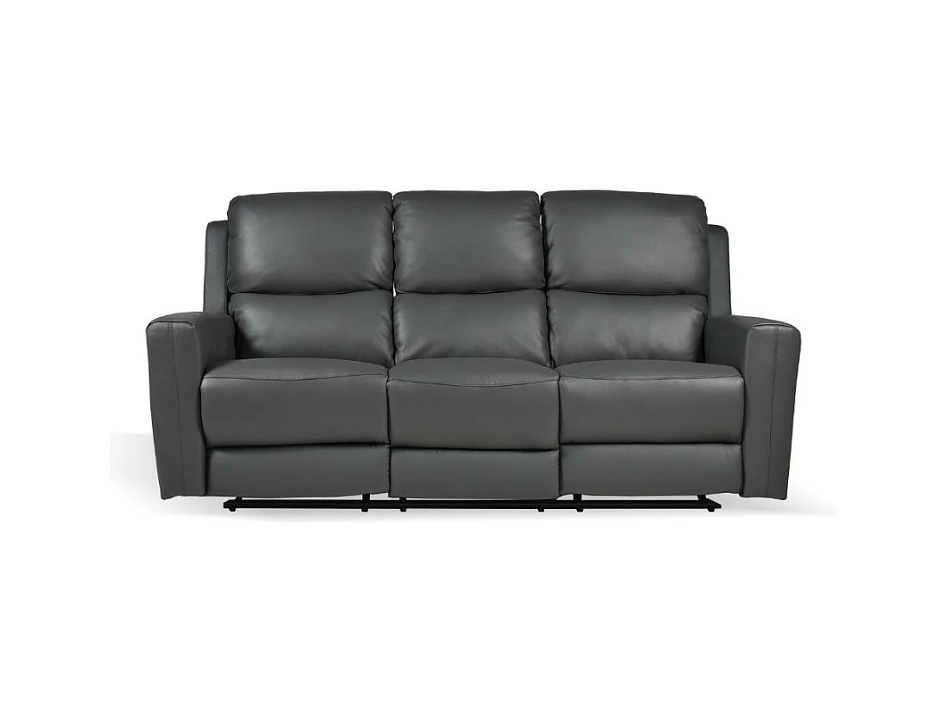 Divano 3 posti recliner elettrici in vera pelle grigio scuro Claus 211x77x103H