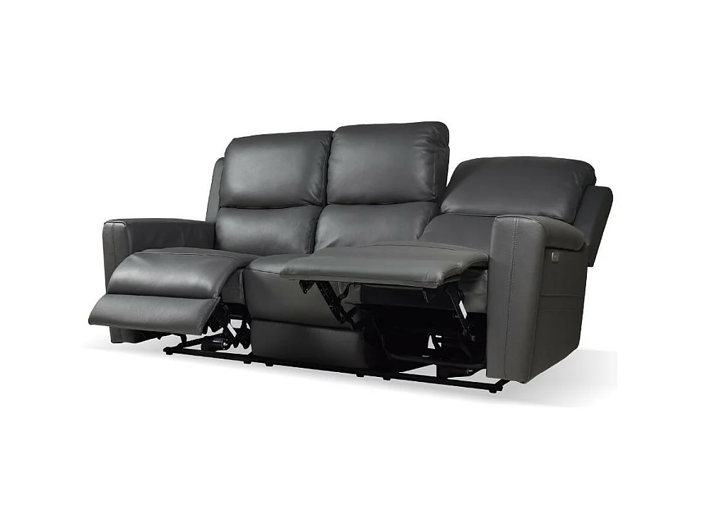 Divano 3 posti recliner elettrici in vera pelle grigio scuro Claus 211x77x103H