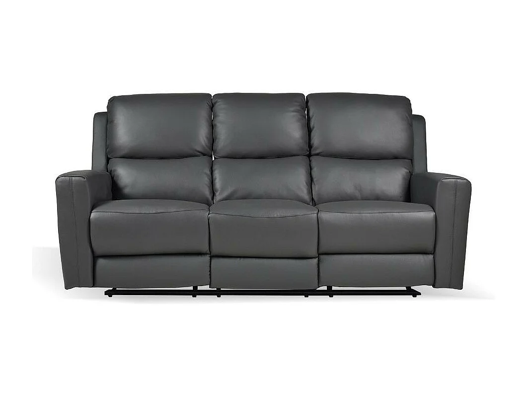 Divano 3 posti recliner elettrici in vera pelle grigio scuro Claus 211x77x103H