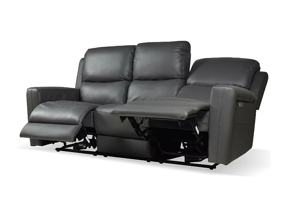 Divano 3 posti recliner elettrici in vera pelle grigio scuro Claus 211x77x103H